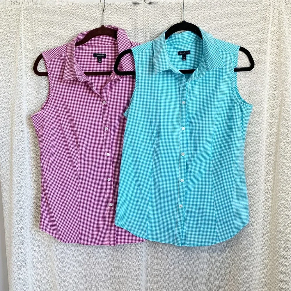 Talbots Top 12 Bundle Gingham Check Sleeveless Button Down Stretch Cotton 🔥SALE